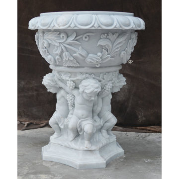 White Marble Cherub Floral Indoor-Outdoor Planter