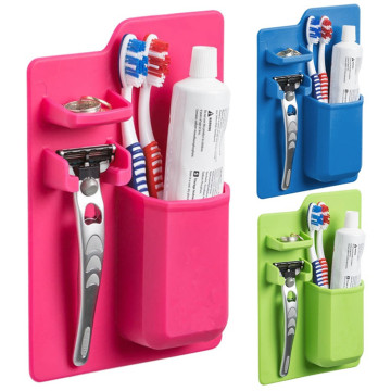 Wall Mount Bathroom Silicone Makeup Brush Organizer and Toothbrush Holder