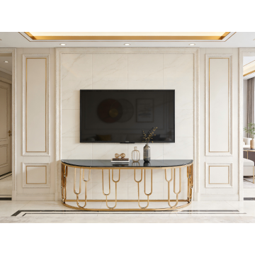 Mesa de console com tampo de vidro com estrutura de aço inoxidável