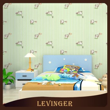 Levinger Cute CartoonLlight Green Stripes Wallpaper For Children Bedroom Decoration