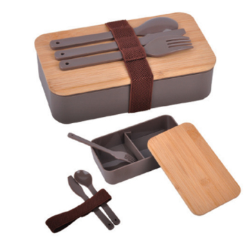 Eco-Friendly Bamboo Lid Microwaveable Food Container with Spoon and Fork Set
