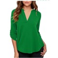 Womens Casual Cuffed Sleeves VNeck Shirts