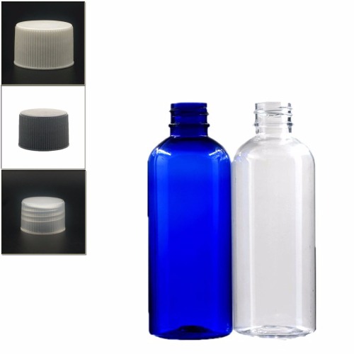 100ml empty Plastic Bottles, blue/clear PET bottle with black/white/transparent ribbed screw Lid X 5