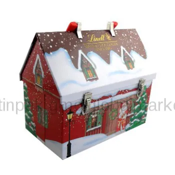 X\'Mas house tin of chocolate packaging,with handle