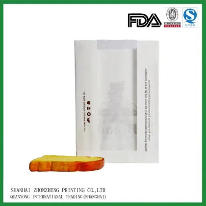 2015 FDA food grade paper bread bag with window for toast/croissant/sliced bread packaging