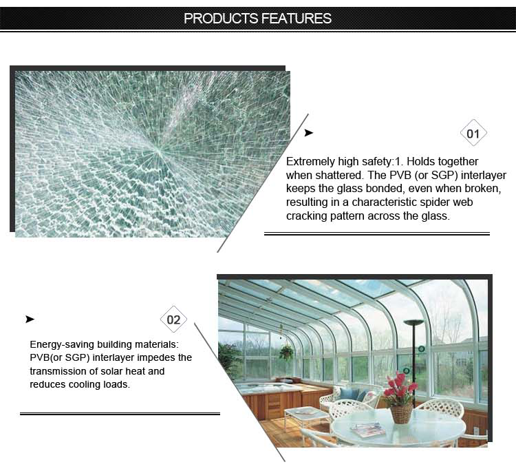 10.38mm 12mm Safety Clear tempered Laminated Glass Price for buildings