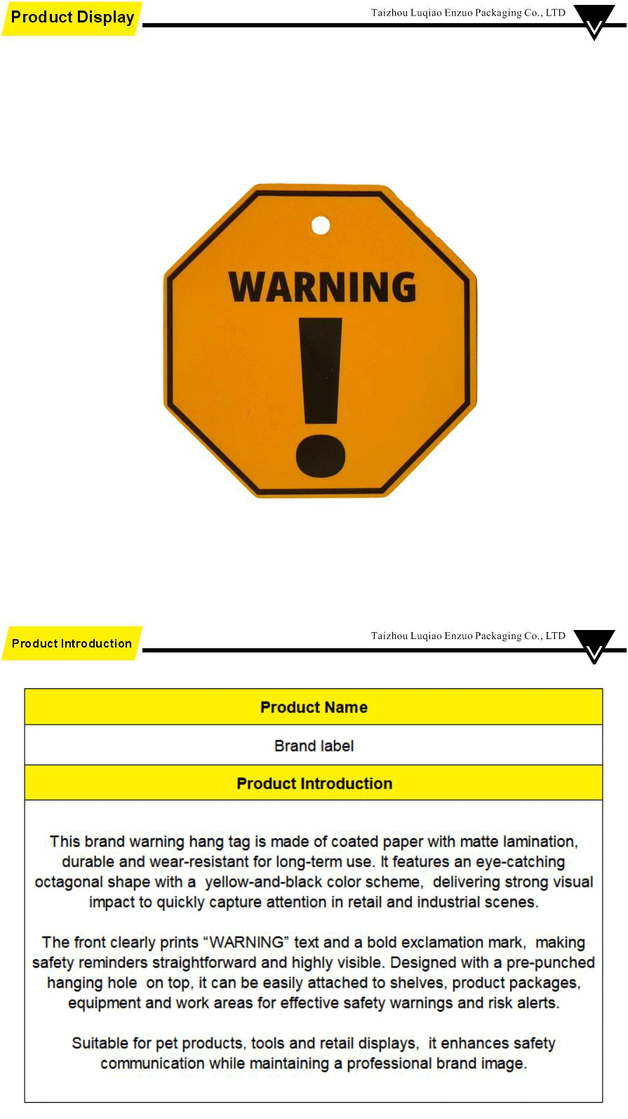 Product risk warning tags