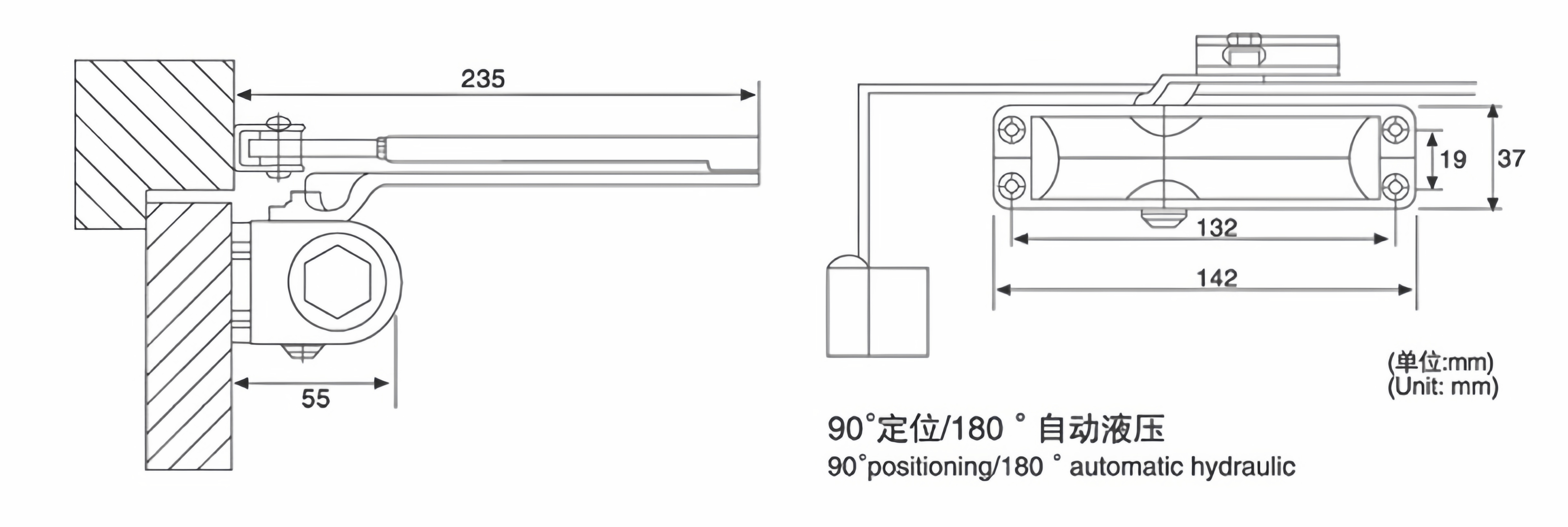 Габаритный чертеж доводчика