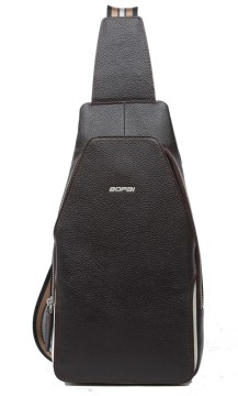 Hot Wholesale Good Quality D.Brown Simple Leisure Waterproof Cow Leather Chest Bag for Men