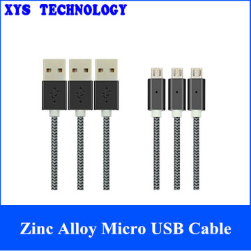 4.5FT Metal Assembly Shell Nylon Net Braid Zinc Alloy Micro USB Cable with Led Light