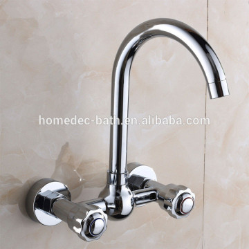 Dual Handles Brass Wall Mount Kitchen Sink Faucet