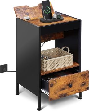 American Simple Socket Nightstand with Hidden Clamshell Storage