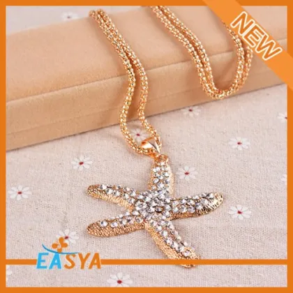Lover Sea Star Shape With Rhinestone Pendant Necklaces