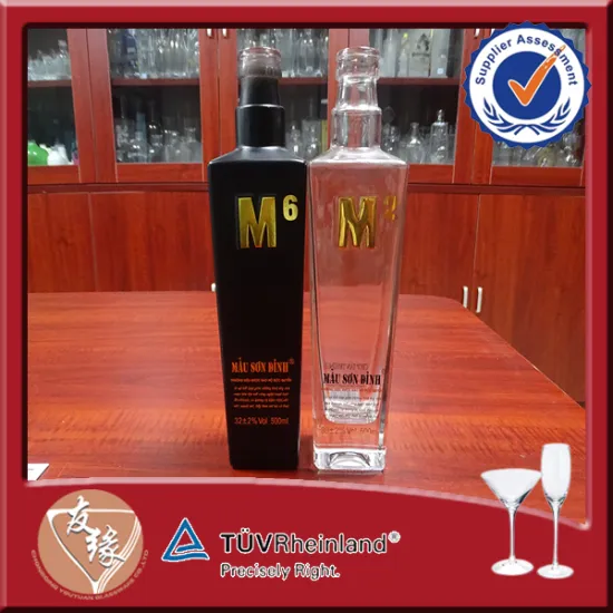 Custom logo square black colored vodka liquor spirit 500 ml glass bottles