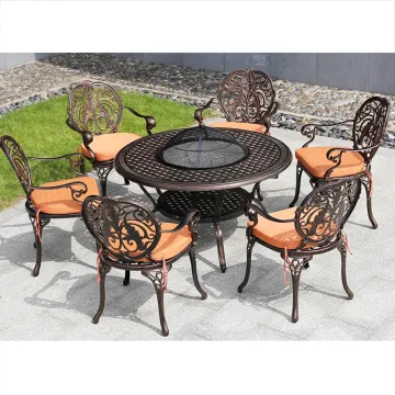 Outdoor Garden BBQ Set: Metal Table and Cast Aluminum Chairs