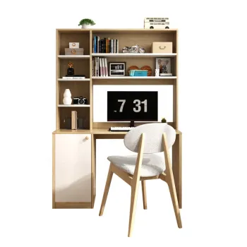 Modern Nordic Minimalist Wooden Computer Table with Storage Shelves