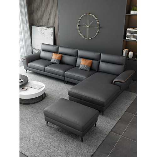 Современный черный L-образный диван