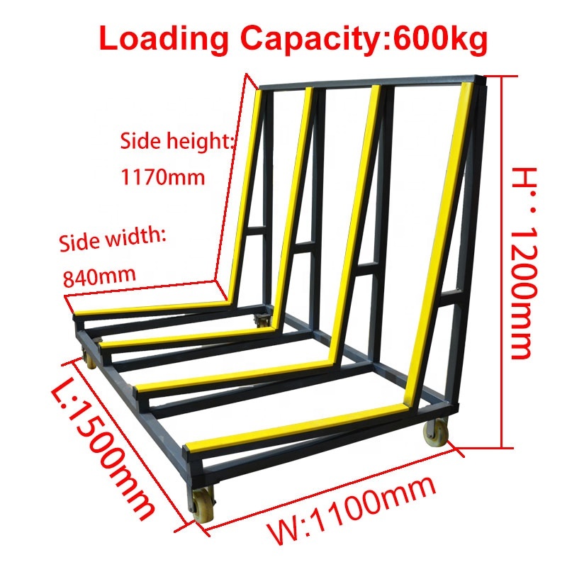 Portable One-sided Glass Transport Trolley for Load 500kg PVC Board Handling Cart