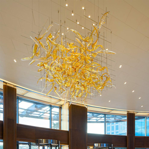 Unique design lobby crystal amber pendant lighting