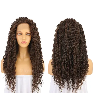 Low price lace front wig synthetic lace front wig long curly hair cheap wate wave curly women's daily party cosplay curly brown