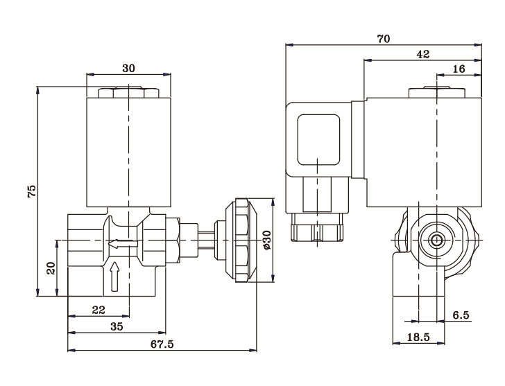 Dimension of 5531-05-20 Normally Closed Electrical Valve: