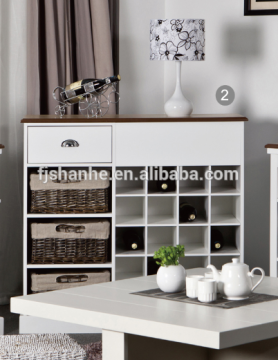 White MDF wine sideboard with 3 baskets