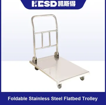 Industry Cart Hand Truck Heavy Duty Four Wheels Folding Stainless Steel 304 Body Platform Trolleys