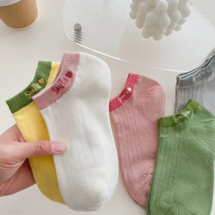Stylish Smile Embroidered Ankle Socks