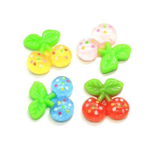 New Charm Sweet Cherry Glitter Beads Resin Flat back Cabochon For DIY Toy Craft Decoration Beads Charms Phone Shell Decor