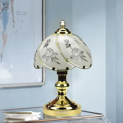 Better Homes and Gardens Floral Glass lampshade Brass Reading Touch Sensor Touch Lamp