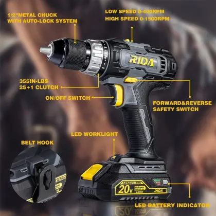 RIDA 20V Cordless Power Drill: A Versatile Battery-Operated Screwdriver and Hand Drill