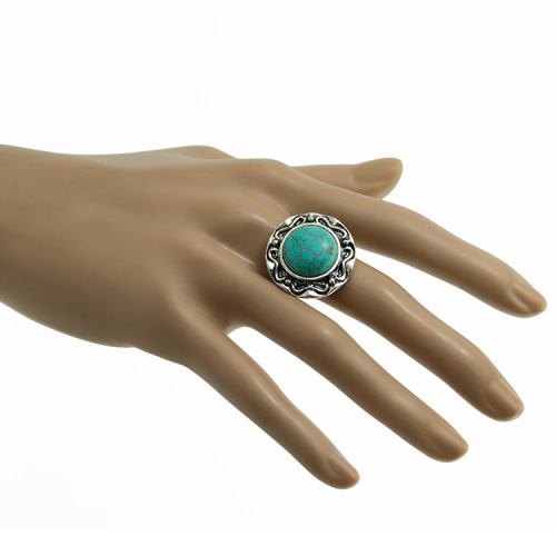 Women's Fashion Round Zircon Synthetic-Turquoise Ring