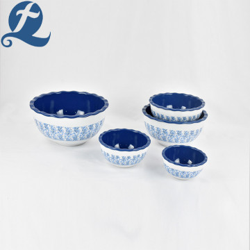 Exquisite Druck Blue Lotus Leaf Bowl Set