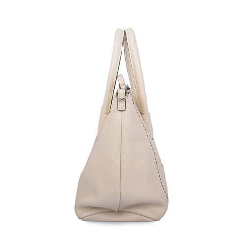 Sac fourre-tout beige pour femme en cuir de vache simple