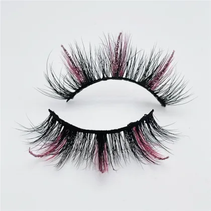 pink glitter lashes 15mm wispy glitter fake eyelashes
