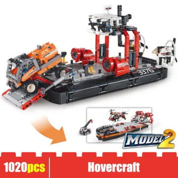 Technical Series 1020pcs Hovercraft Model Building Blocks 2 Model In 1 Transport Ship With Truck Helicopter Bricks Toys For Boy