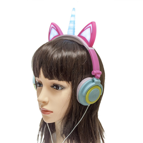 Led Light Wired Kids Unicorn Headphones For Gifts
