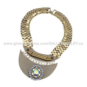 Gold-plated Thick Chain Chokers, Made of Alloy/Rhinestone/Metal, OEM Colors/Sizes are Available