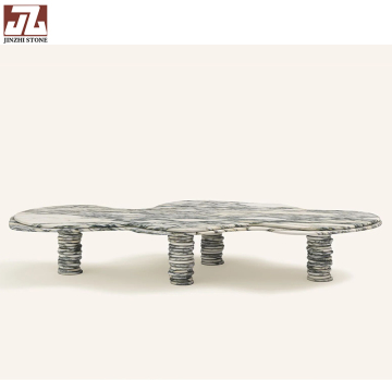 Nordic Cloud Marble Coffee Table - Natural Stone Furniture, Multicolor Living Room Center Table