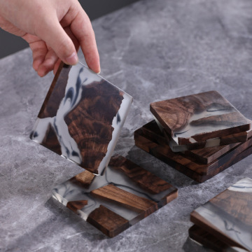 Polished Walnut Wood & Resin Tea Coaster Set: In-Stock and Ready to Order