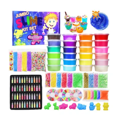 Best Gift for Girls: 24 Colors DIY Handmade Slime Making Kit - Safe, Non-Toxic, Crystal Mud Slime, Glowing Playdough for Kids