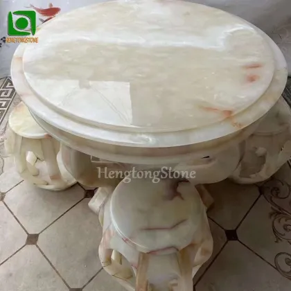 Chinese Style Customized White Jade Marble Table and Chairs Set