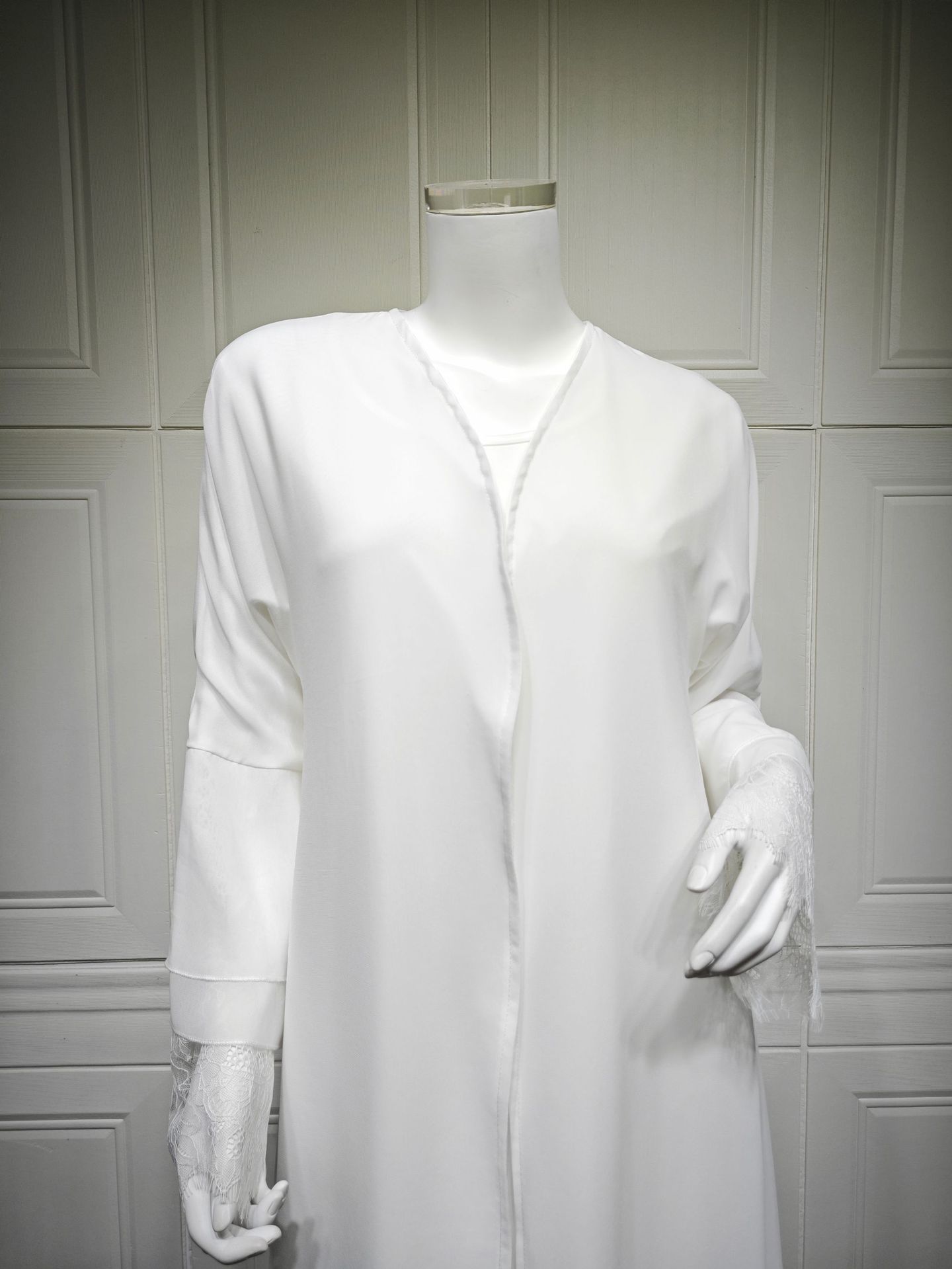 White Lace Abaya Set Matching Scarf MQ221 (2)