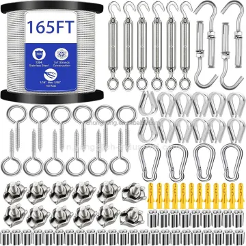 Vinyl-Coated 304 Stainless Steel Wire Rope: 50M/165FT, 1/16 Wire Cable with Tensioner Kit