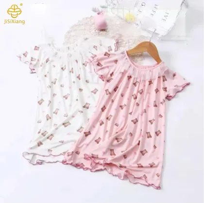 Cartoon Girl Bear Printed Short Sleeve Skirt Set