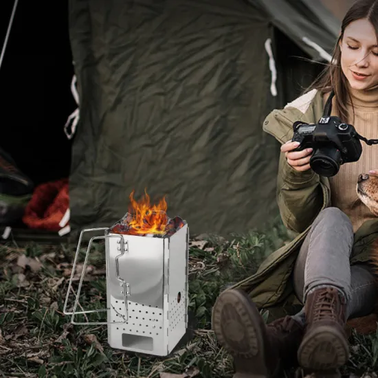 Stainless Steel Folding Briquette Charcoal Starter Chimney Starter for BBQ Grills