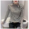 Chiffon check vintage long-sleeved top for women