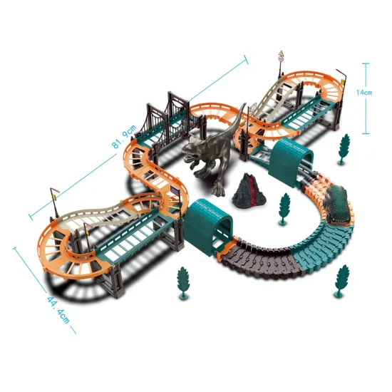 Kids Electric Dinosaur Train Track Toy with Rail Car and Loop Slot for DIY Assembly