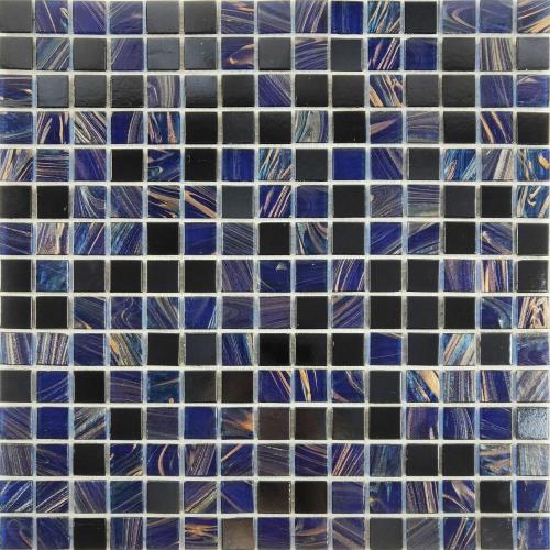 Azulejos de mosaico moderno negro azul esmaltado Gold line