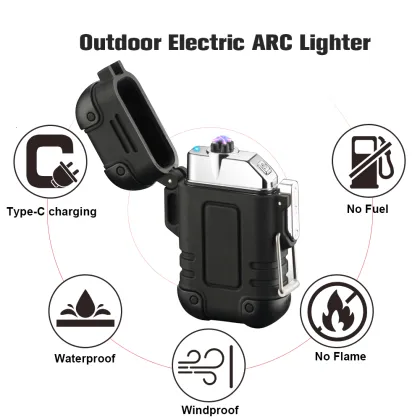  Waterproof USB Travel Lighter: Double Arc Windproof Electronic Cigarette Lighter
